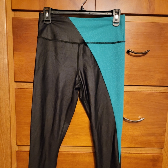 ZYIA Pants - Zyia teal and black metallic leggings, size 8/10